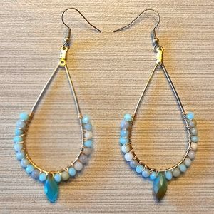 Natural amazonite spiritual stone beads wire wrapped on teardrop gold earrings